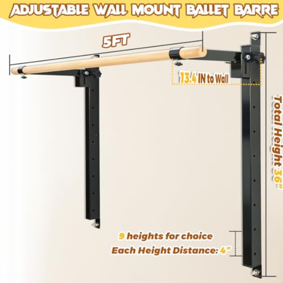 Wall Mounted Ballet Barre 4ft  - đánh giá và giá Home Gym Wall